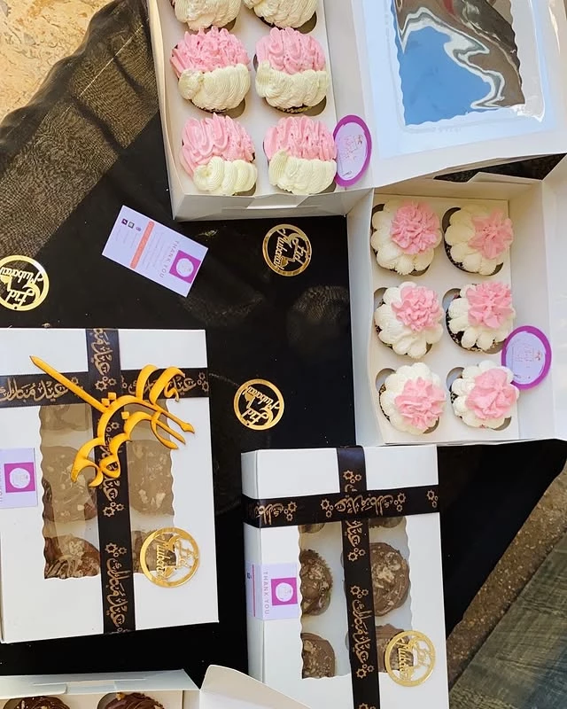 Eid Mubarak cupcakes box with multiple beautifully decorated cupcakes for festival sharing - Eid Gift Boxes Karachi By Whisk And Sift
